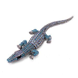 Blue Crocodile Alligator rhinestone Pin Broach